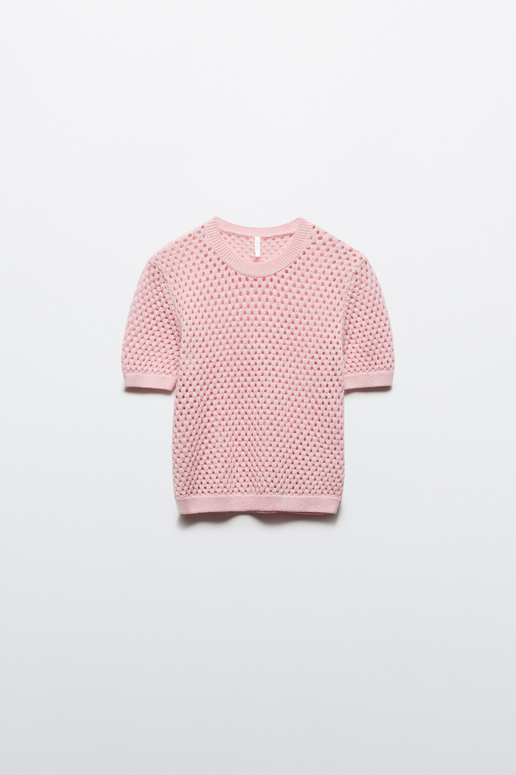 Джемпер ажурный с короткими рукавами - цвет розовый - 8