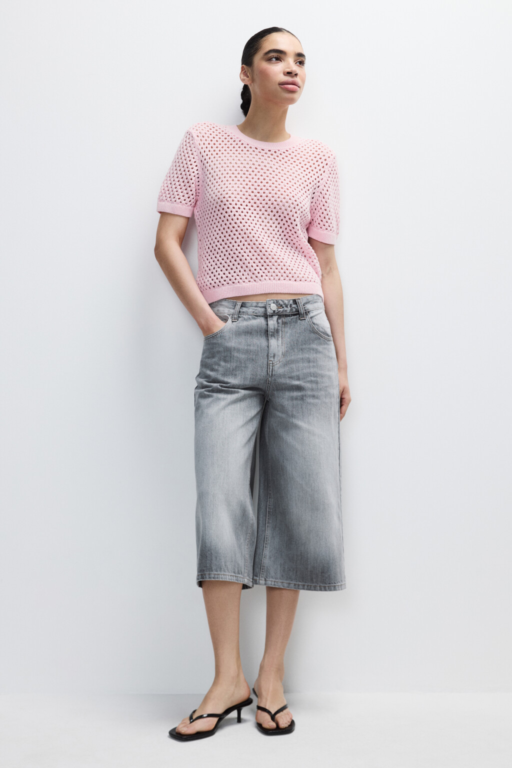 Джемпер ажурный с короткими рукавами - цвет розовый - 5