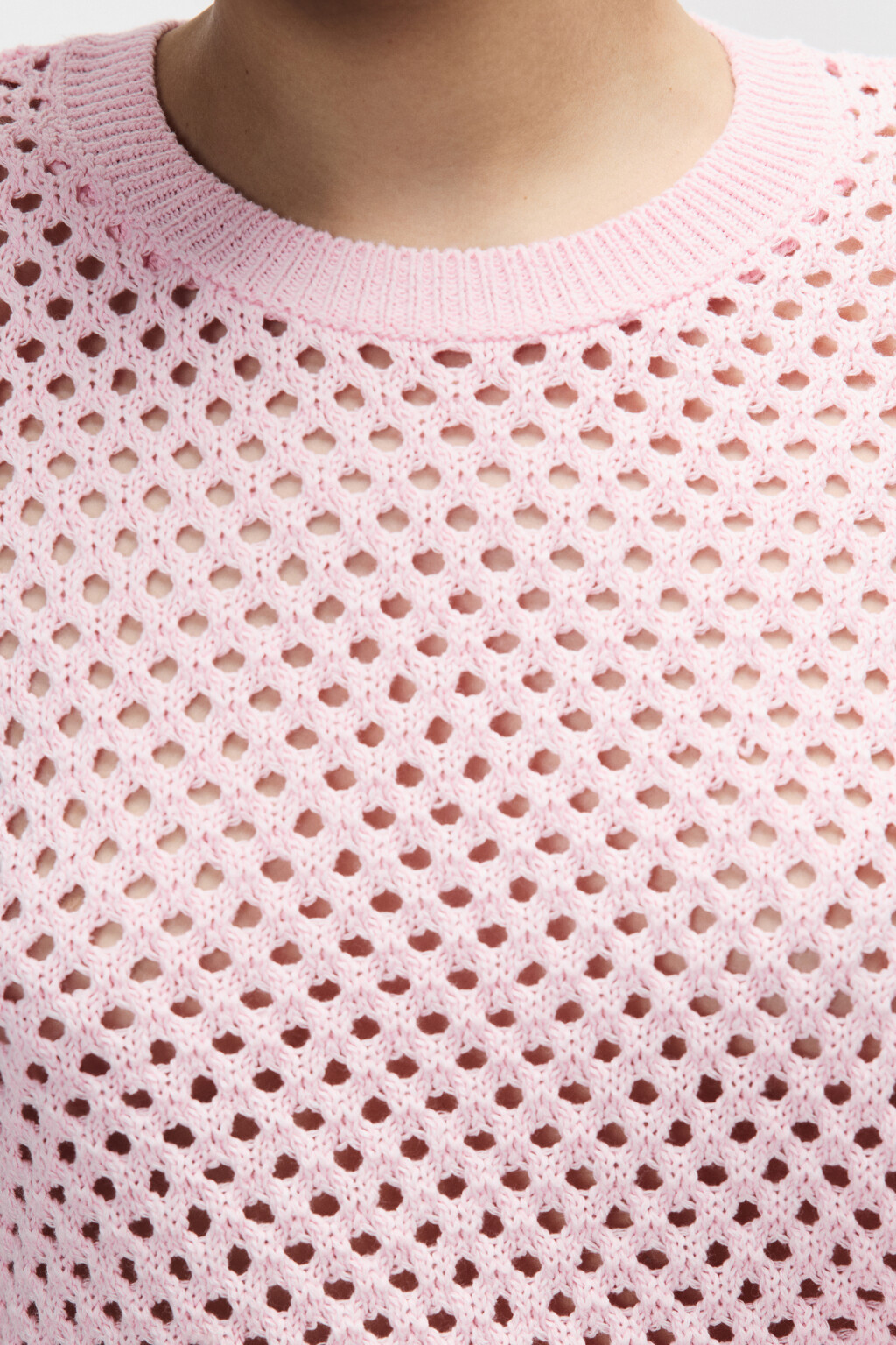 Джемпер ажурный с короткими рукавами - цвет розовый - 6