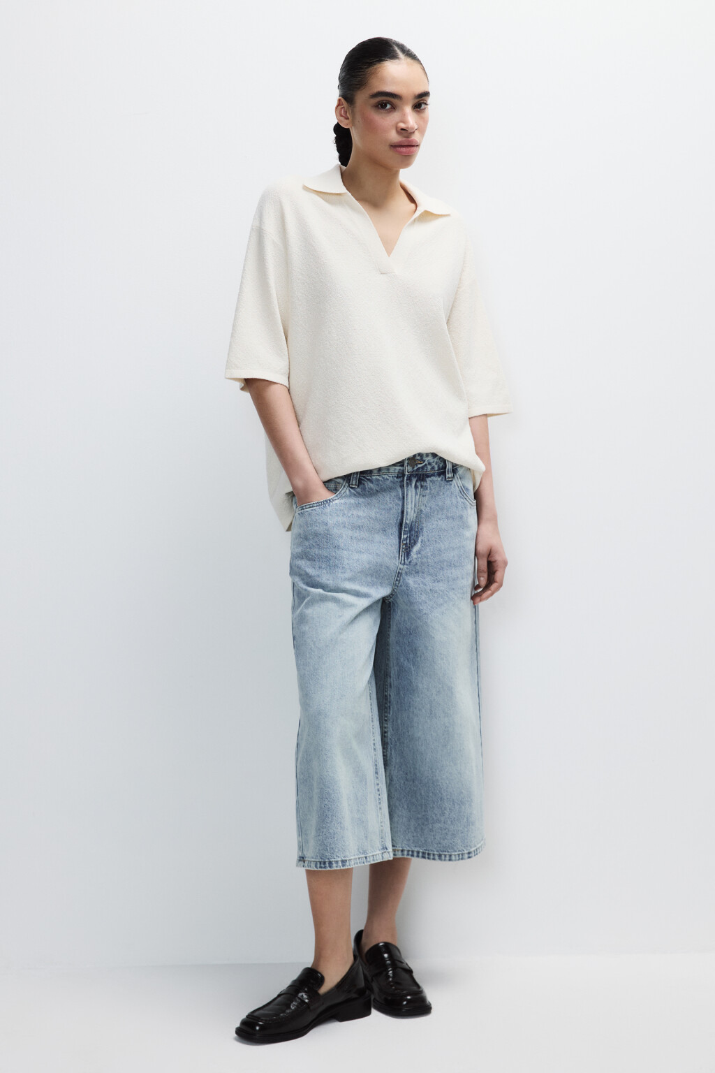 Джемпер тонкой вязки с воротником - цвет бежевый - 4