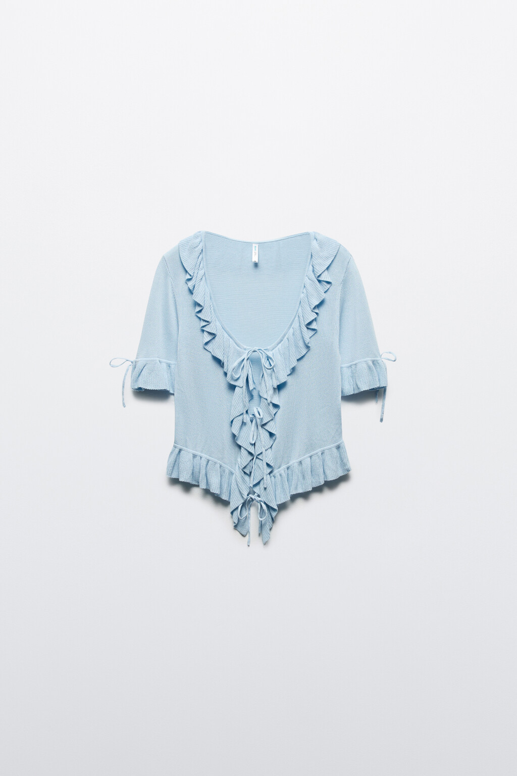 Блузка на завязках с воланами - цвет голубой - 7