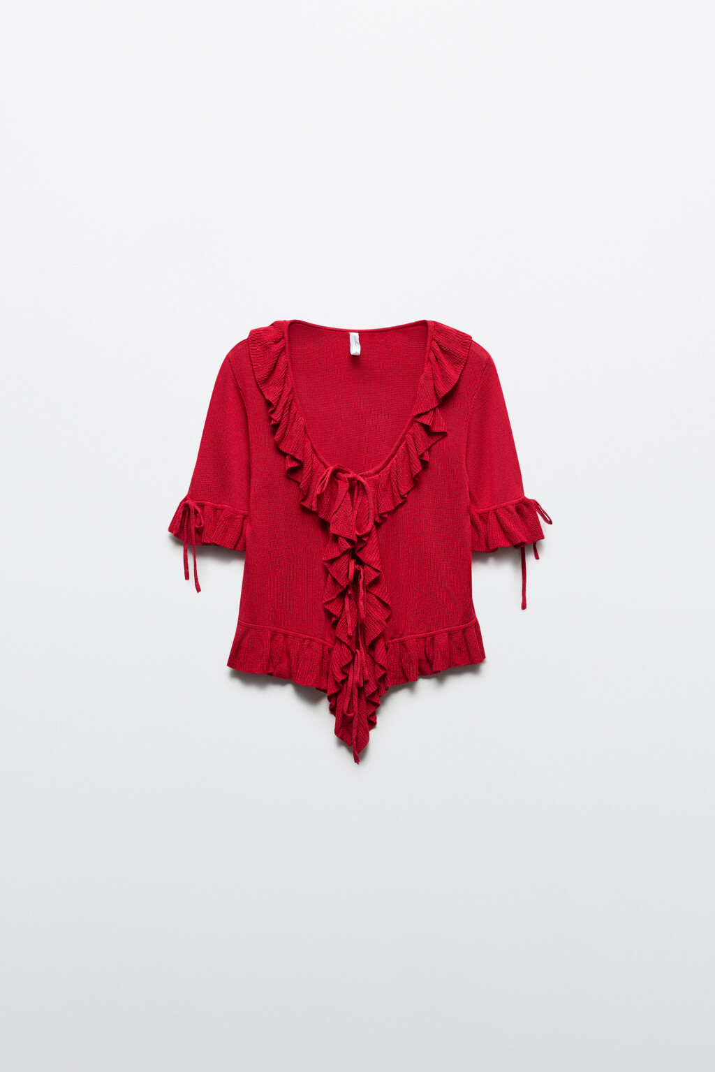 Блузка на завязках с воланами - цвет красный - 7