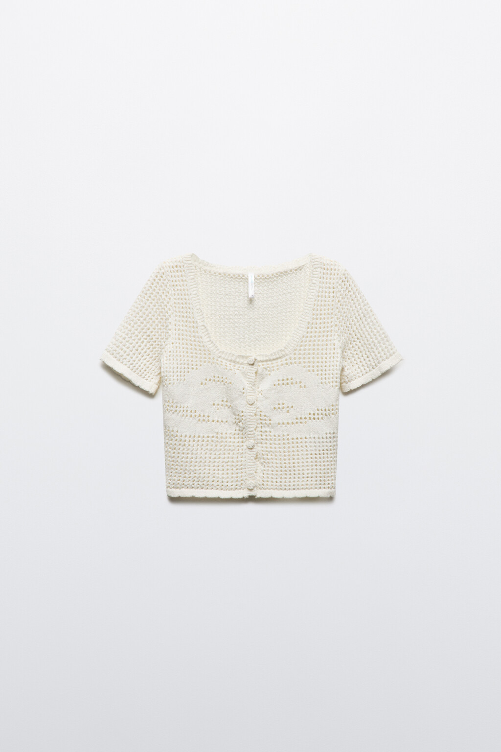 Топ вязаный ажурный на пуговицах - цвет молочный - 7
