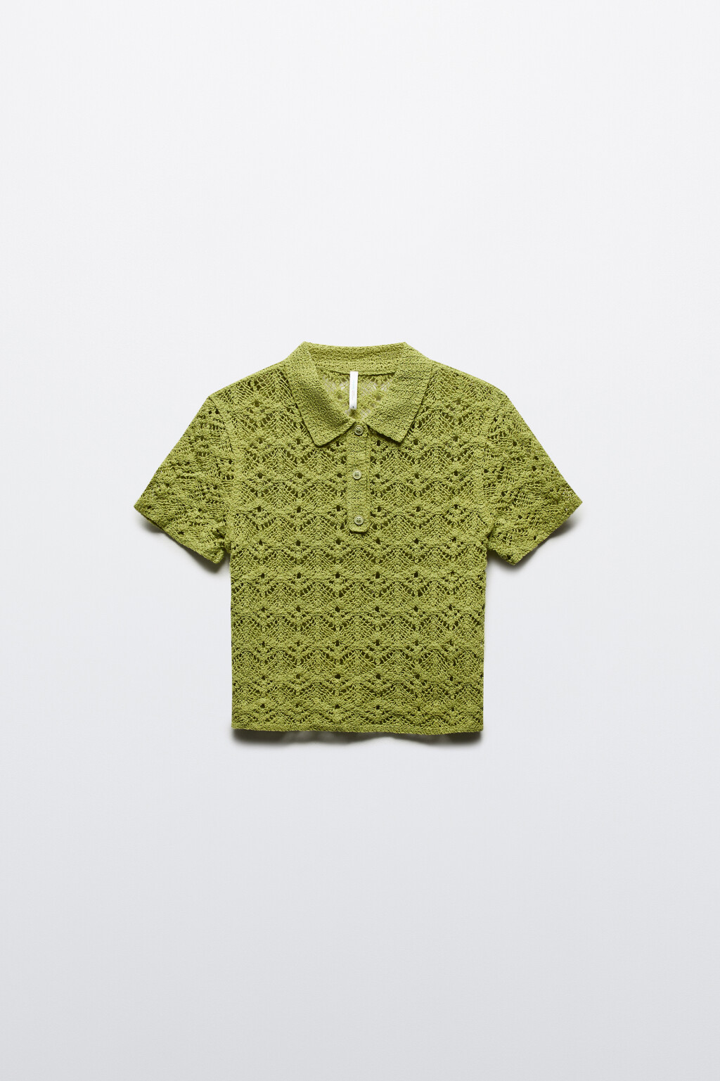 Джемпер-поло ажурный с короткими рукавами - цвет зеленый - 7