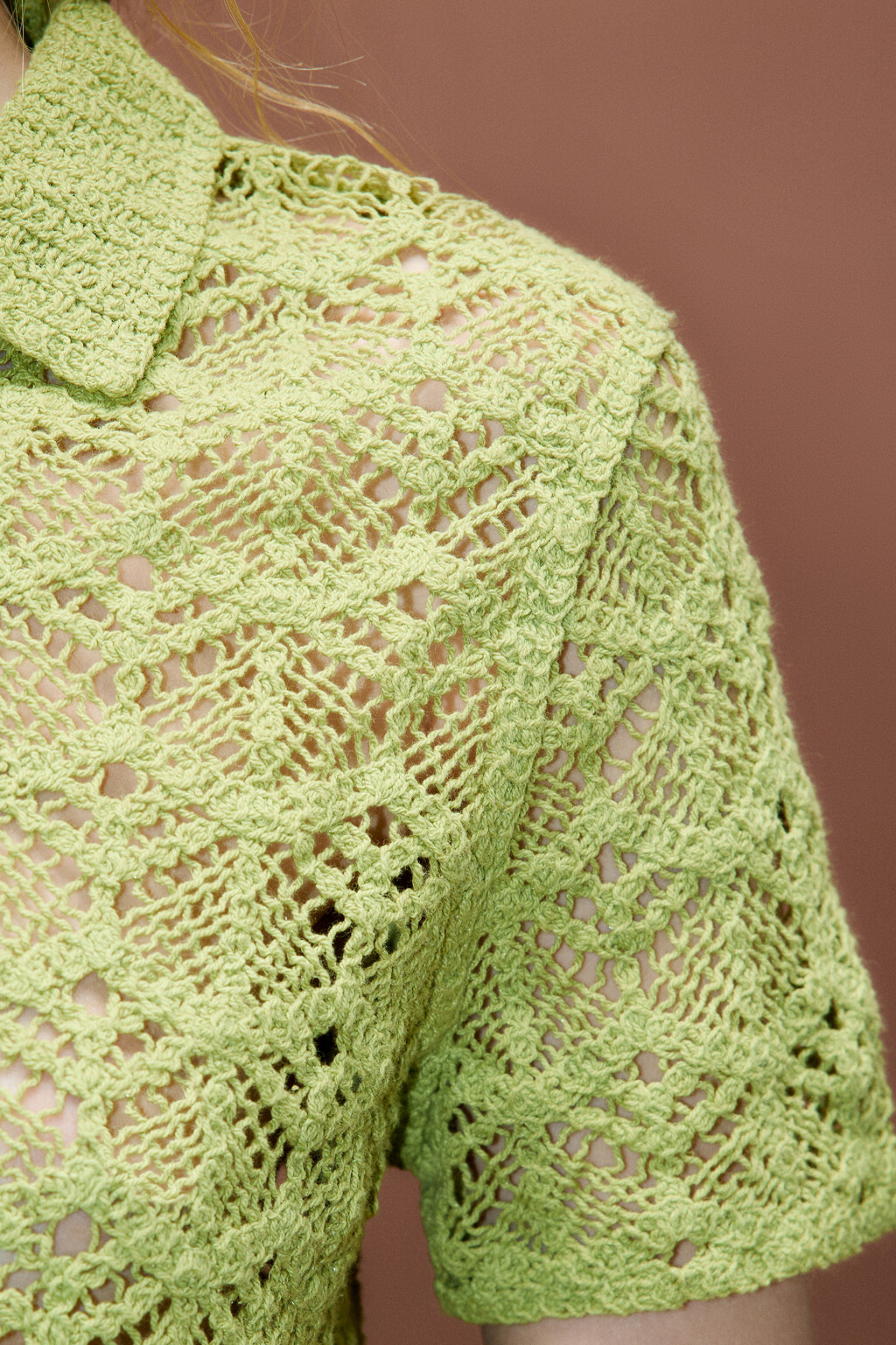 Джемпер-поло ажурный с короткими рукавами - цвет зеленый - 6