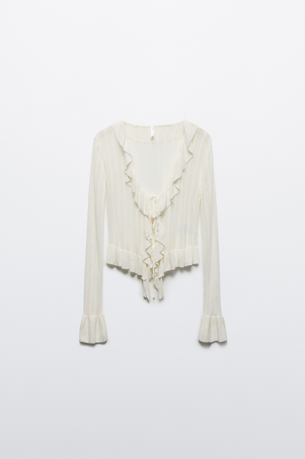 Кардиган на завязках ажурный с оборками - цвет молочный - 10