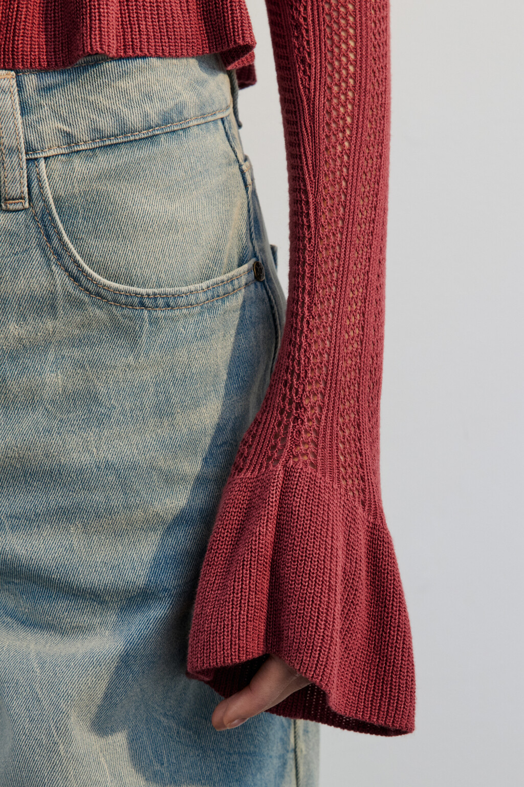 Кардиган на завязках ажурный с оборками - цвет розовый - 7