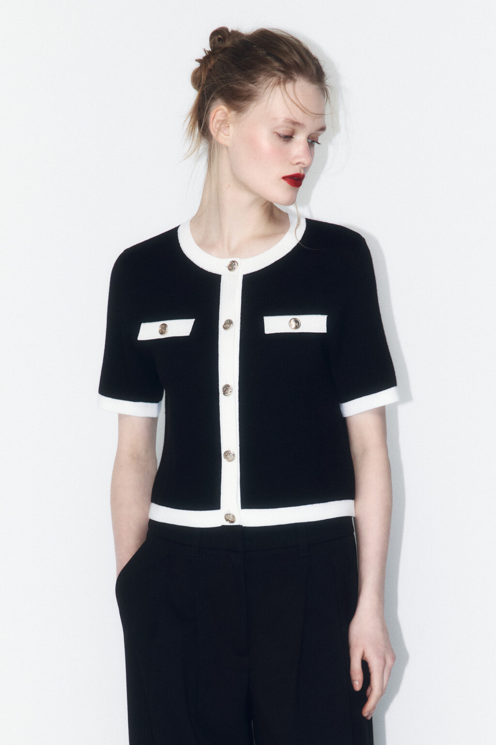 Кардиган на пуговицах с короткими рукавами - цвет черный - 3