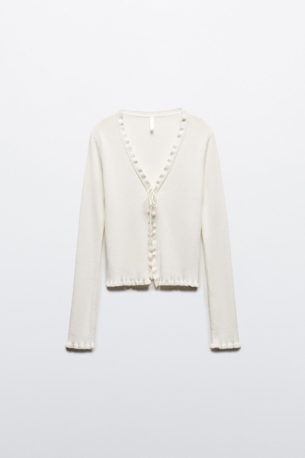 Кардиган укороченный на завязках с оборками - цвет молочный - 7