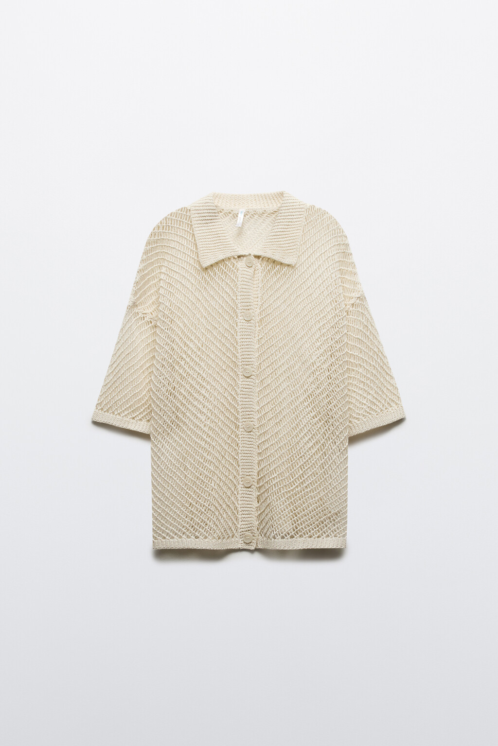 Рубашка-сетка ажурная с короткими рукавами - цвет бежевый - 8
