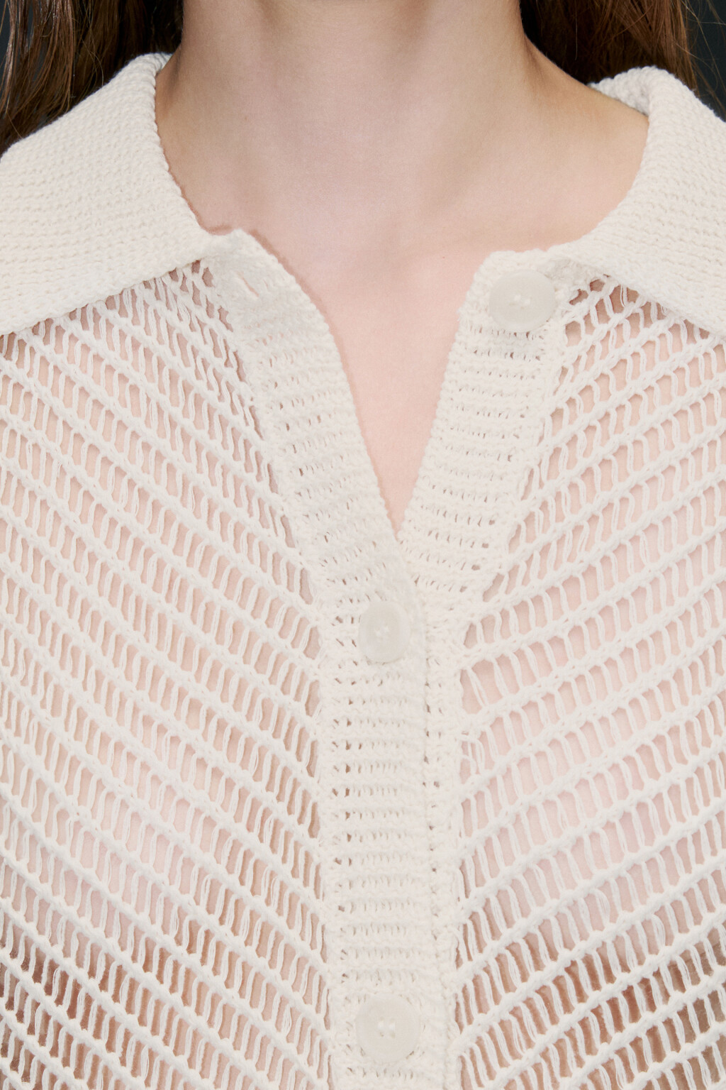 Рубашка-сетка ажурная с короткими рукавами - цвет бежевый - 6