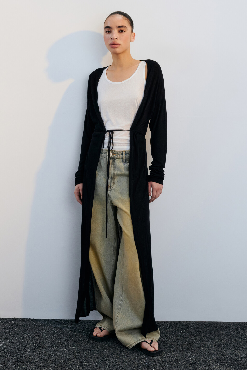 Кардиган макси из тонкой вискозы - цвет черный - 4