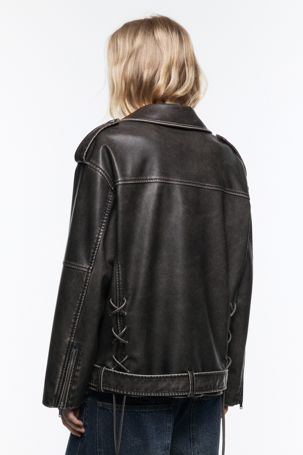 Куртка-косуха oversize со шнуровкой и ремнем - цвет черный - 4