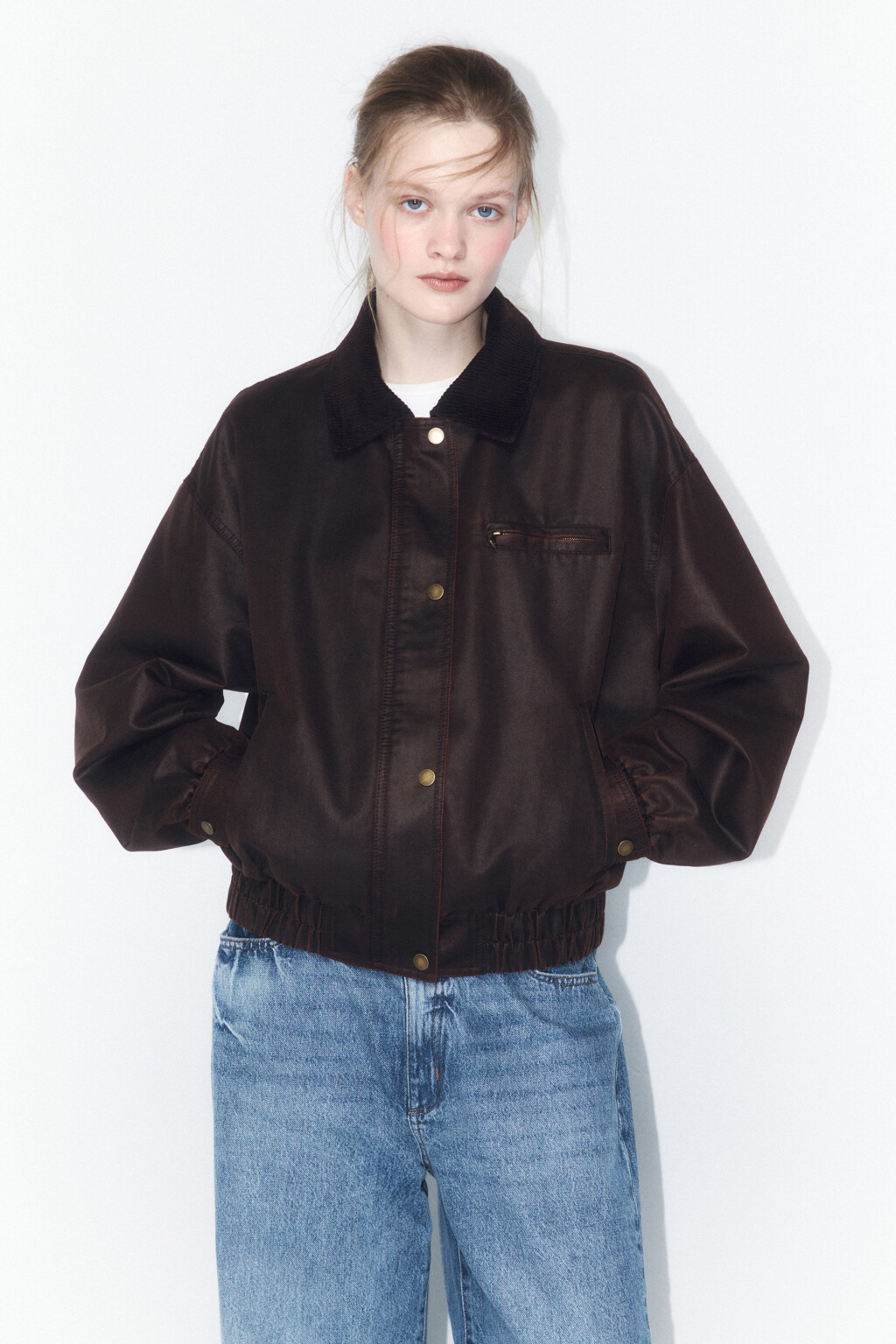 Куртка-бомбер с вельветовым воротником - цвет бежевый - 3