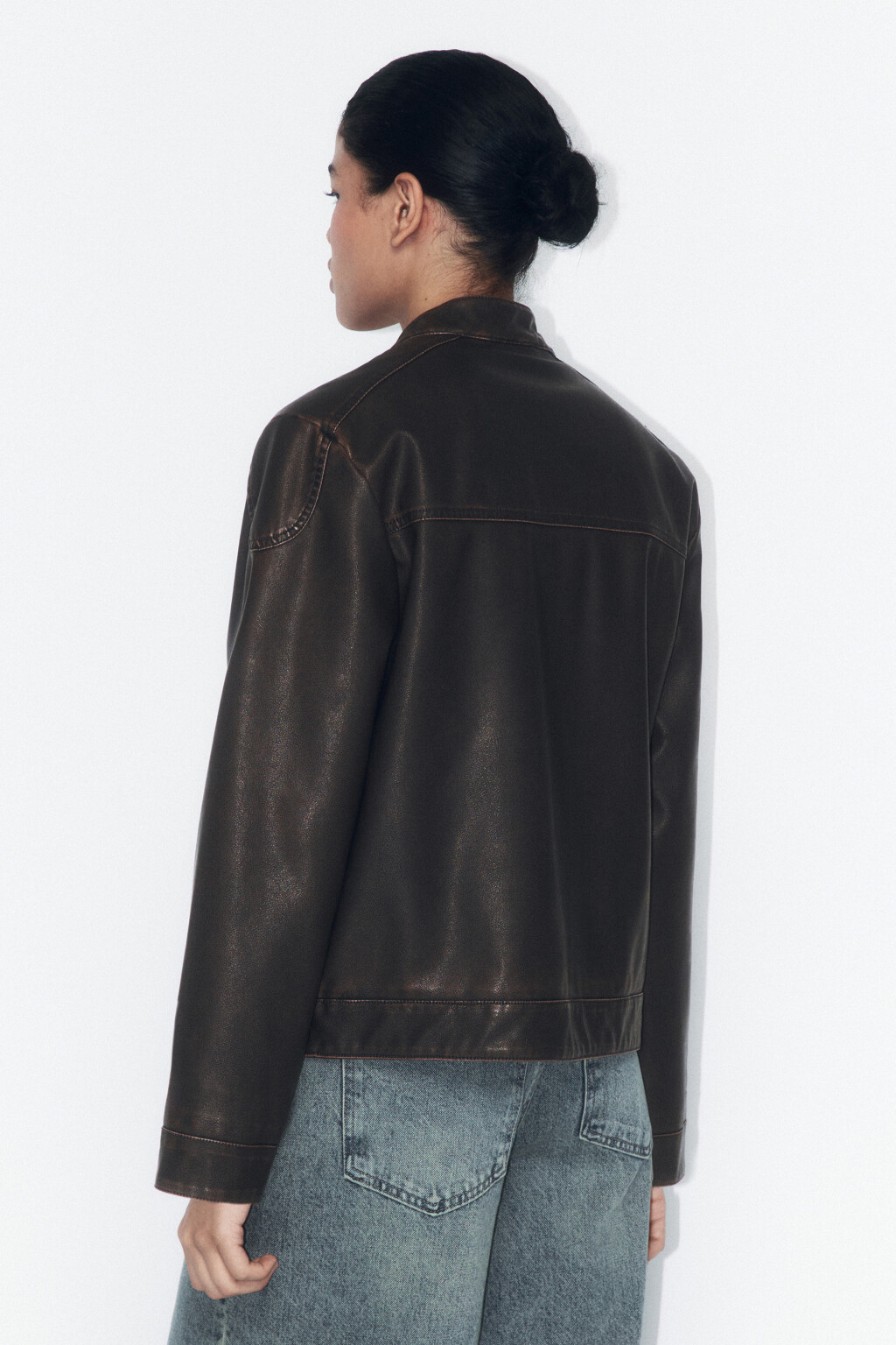 Куртка из искусственной кожи в байкерском стиле - цвет коричневый - 3