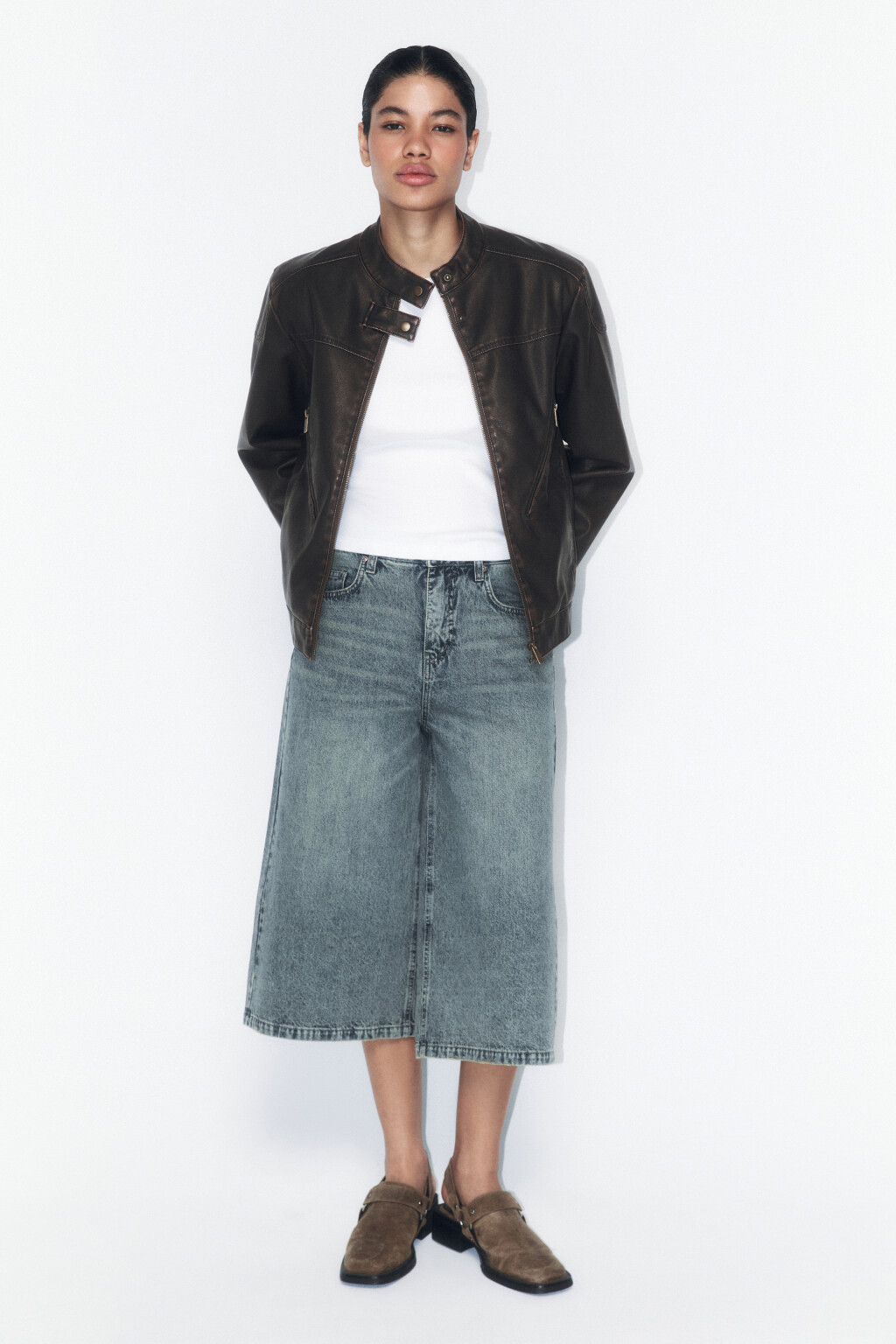 Куртка из искусственной кожи в байкерском стиле - цвет коричневый - 4