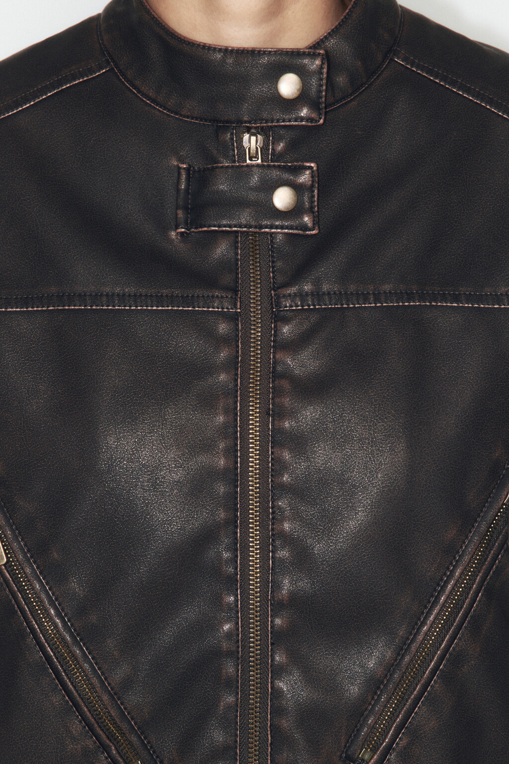 Куртка из искусственной кожи в байкерском стиле - цвет коричневый - 5