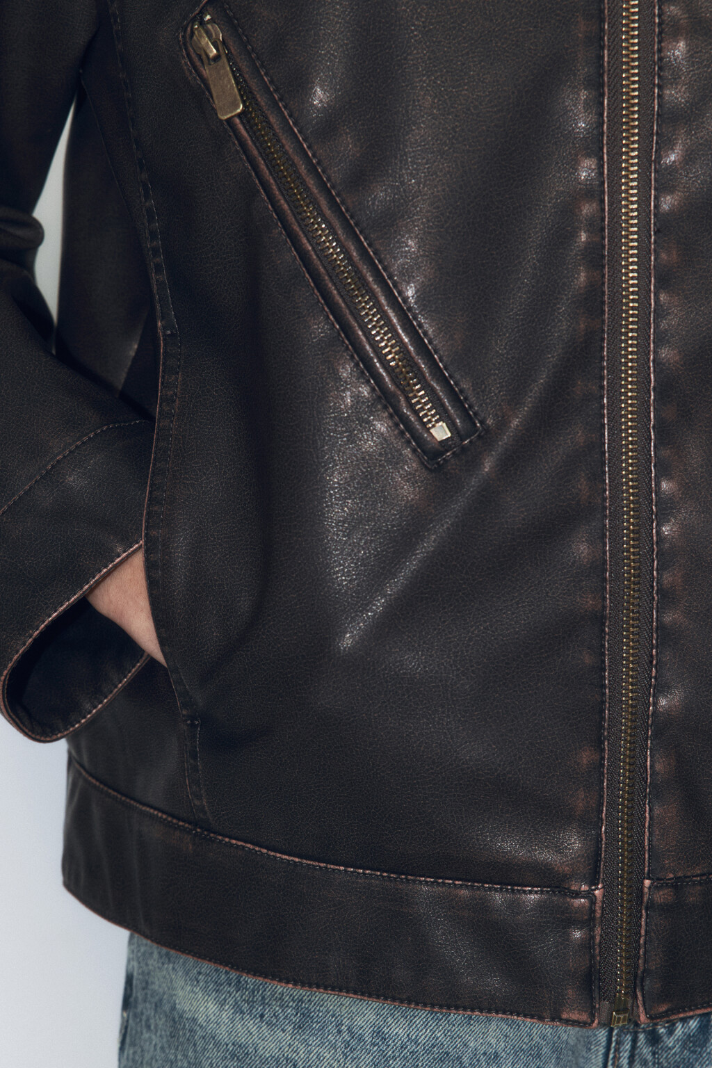Куртка из искусственной кожи в байкерском стиле - цвет коричневый - 6