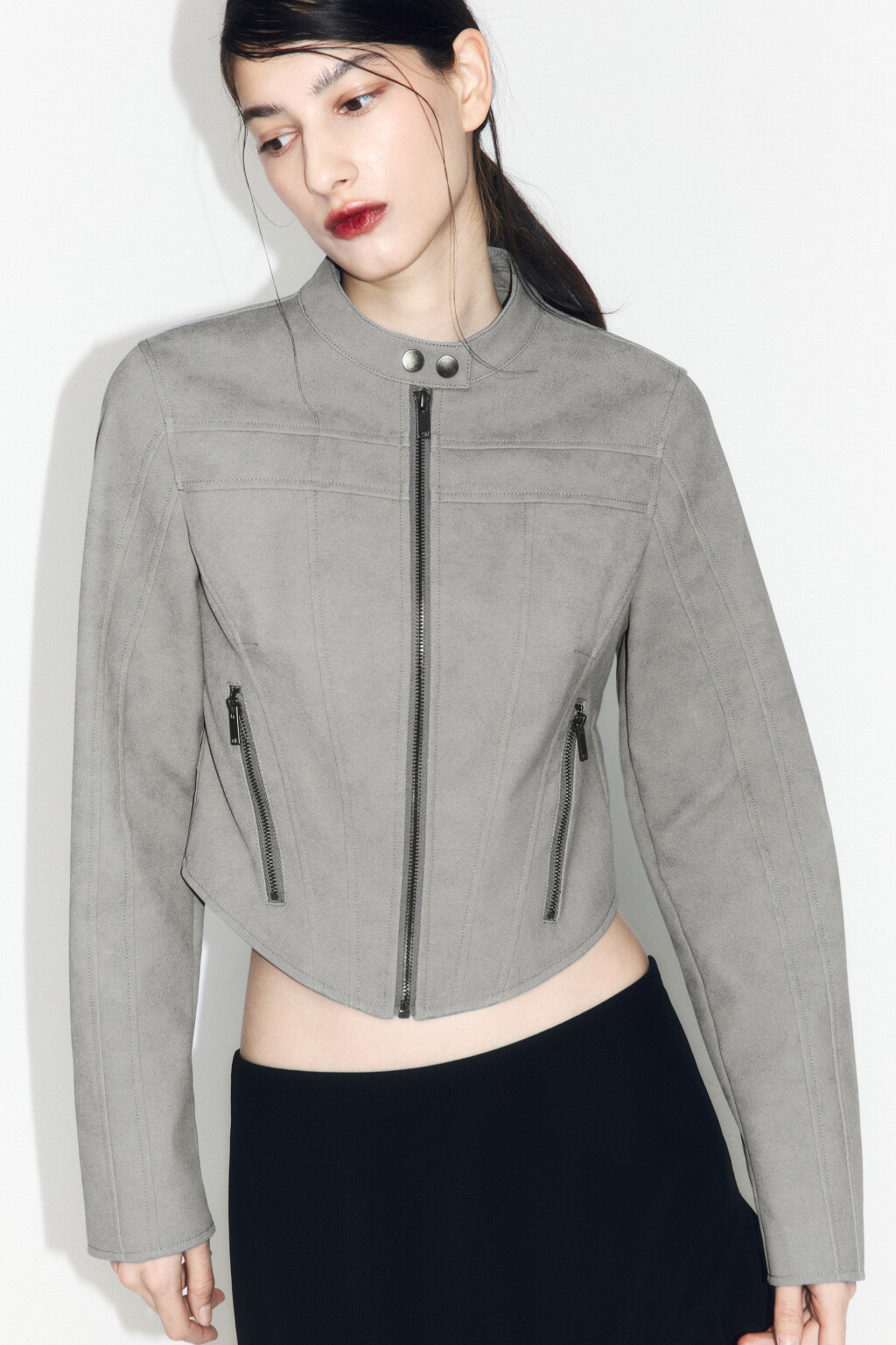 Куртка укороченная в байкерском стиле - цвет зеленый - 1