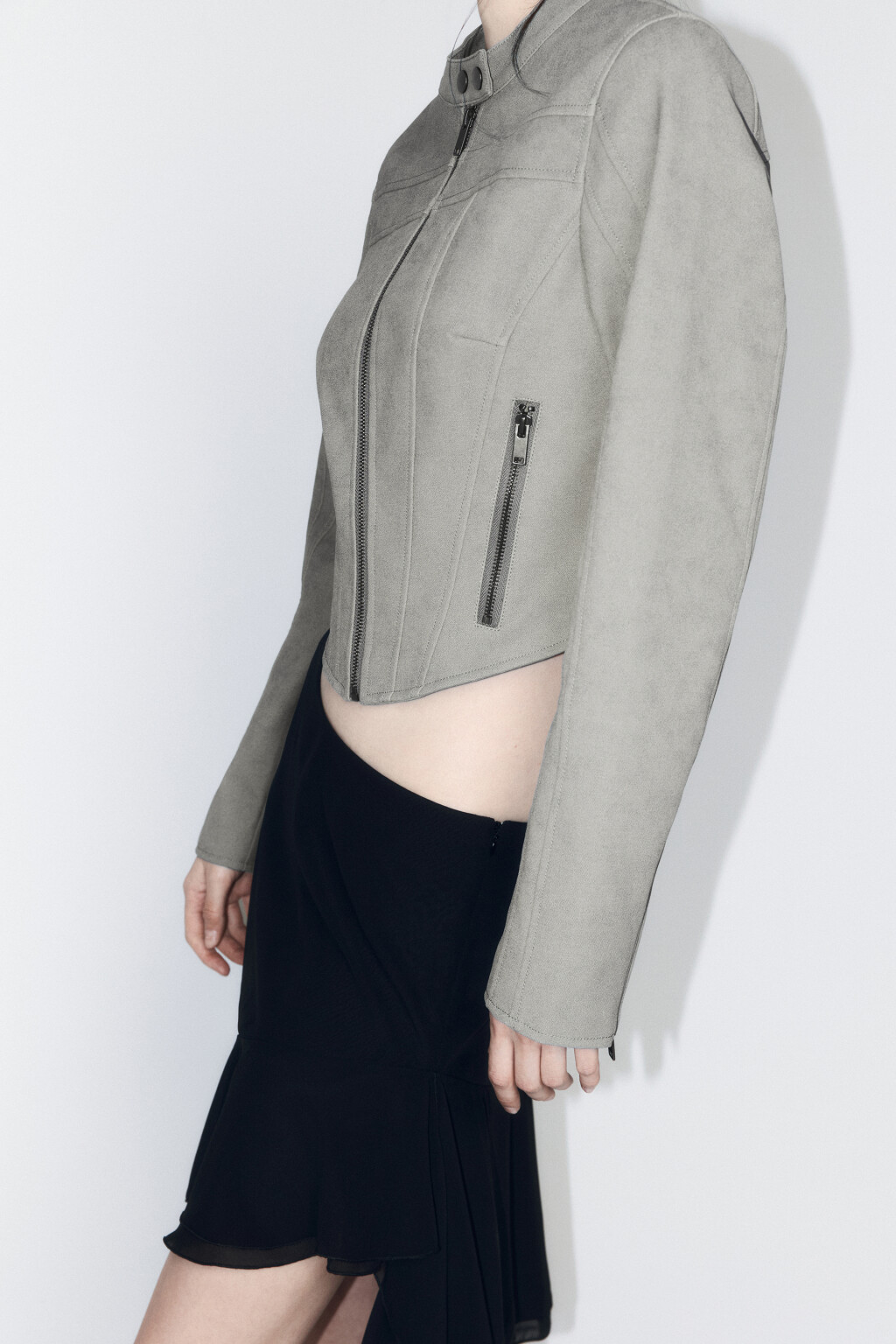 Куртка укороченная в байкерском стиле - цвет зеленый - 2