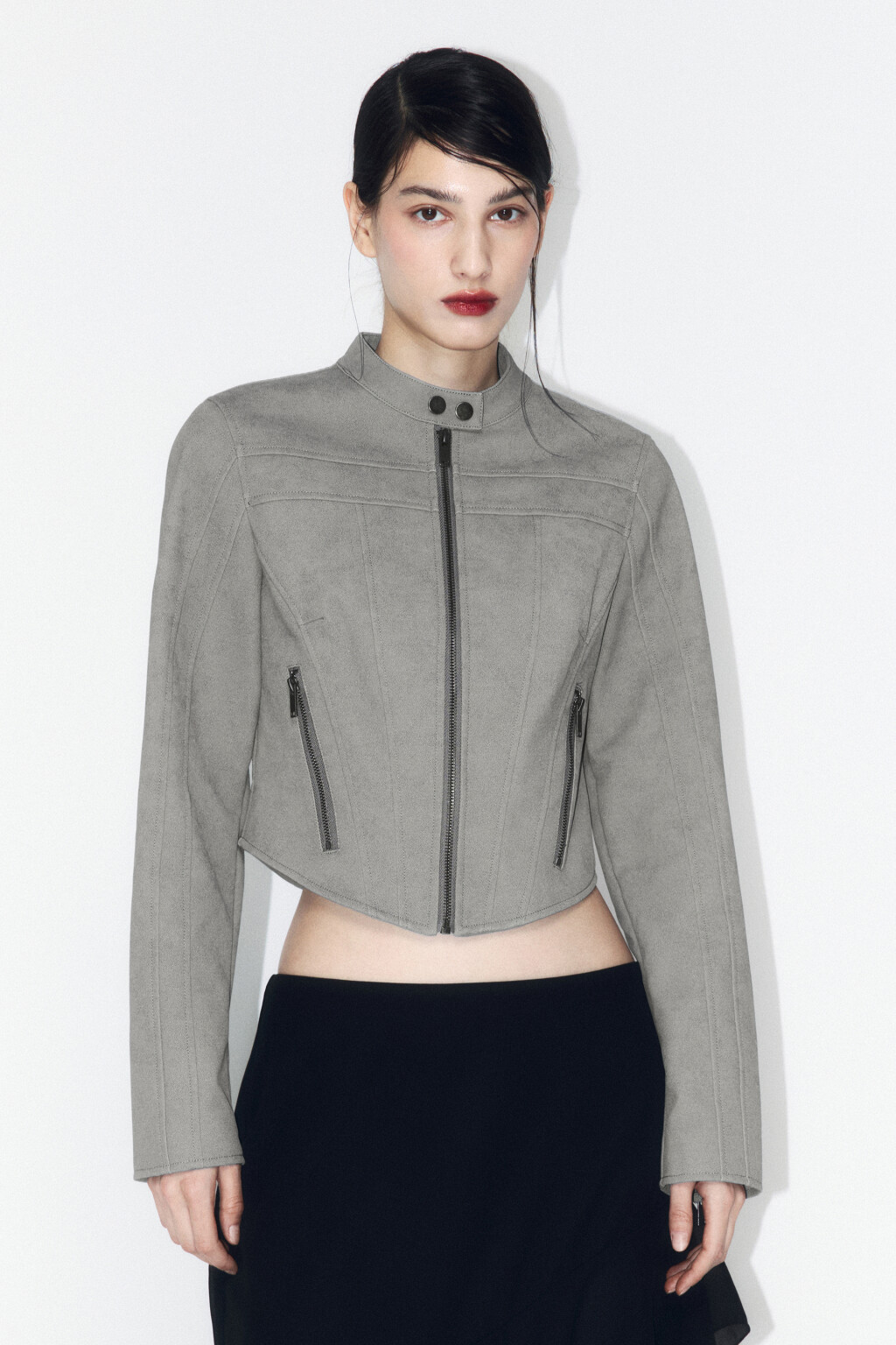 Куртка укороченная в байкерском стиле - цвет зеленый - 3