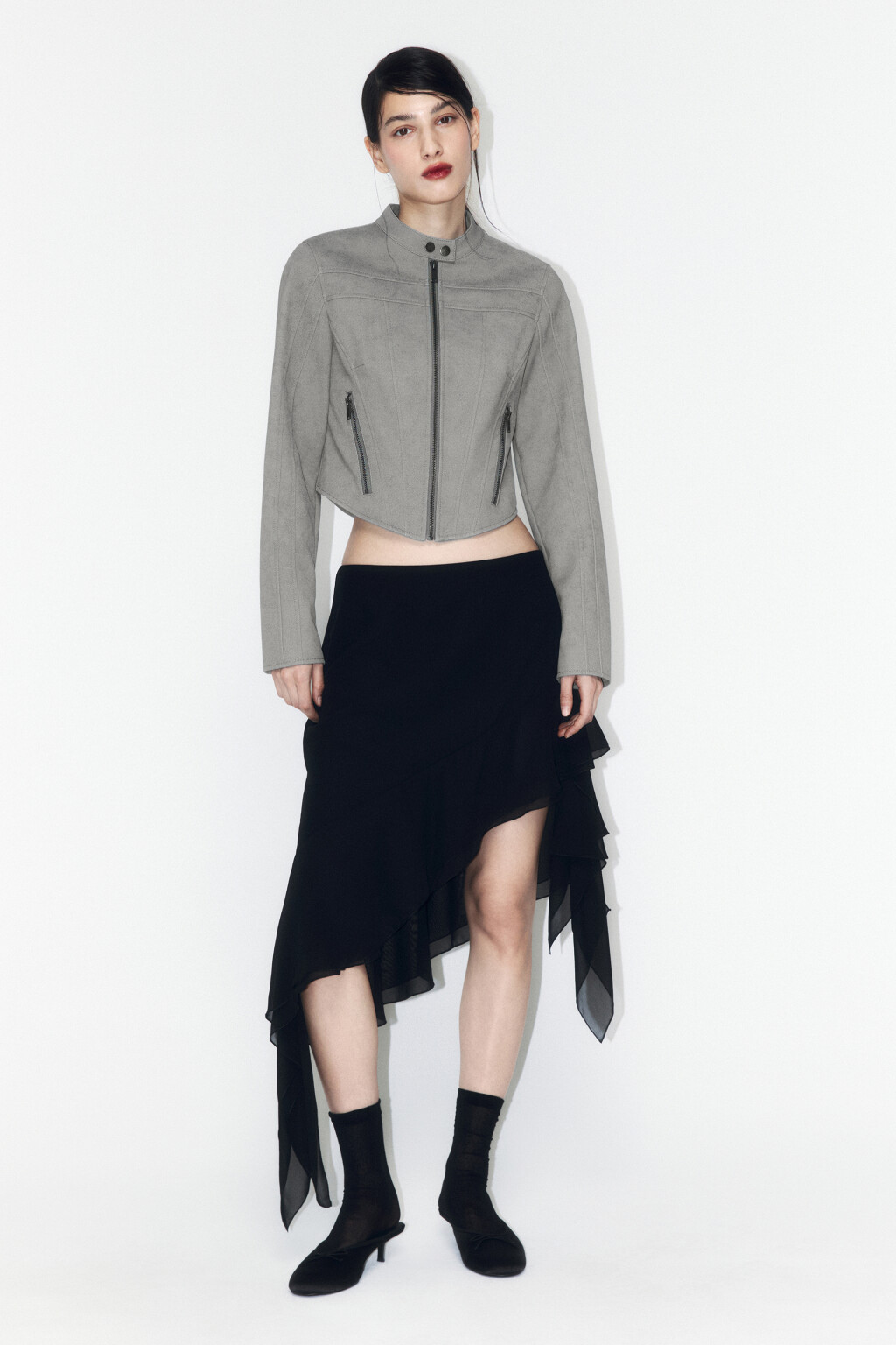 Куртка укороченная в байкерском стиле - цвет зеленый - 5