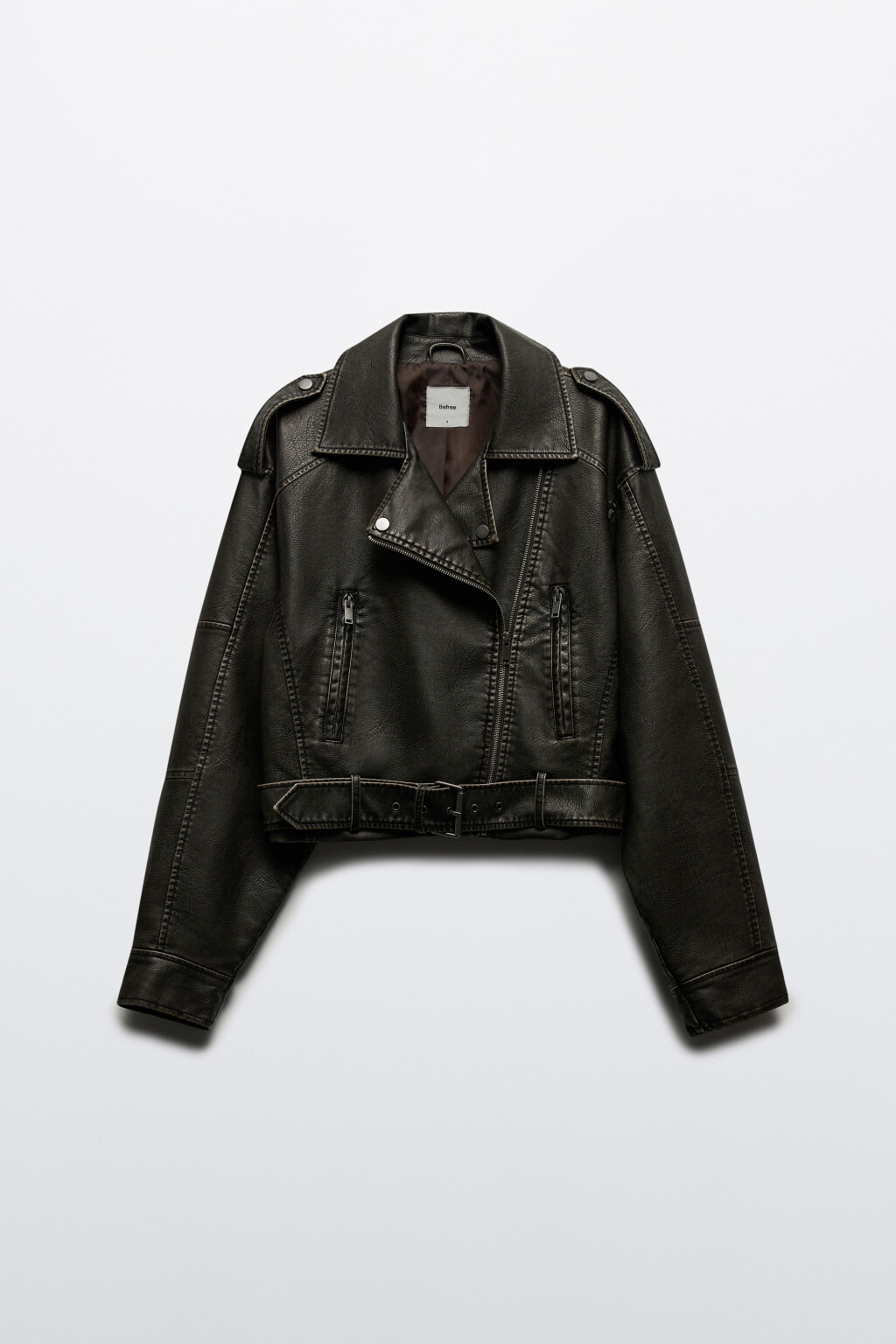 Куртка-косуха укороченная с вареным эффектом - цвет коричневый - 9