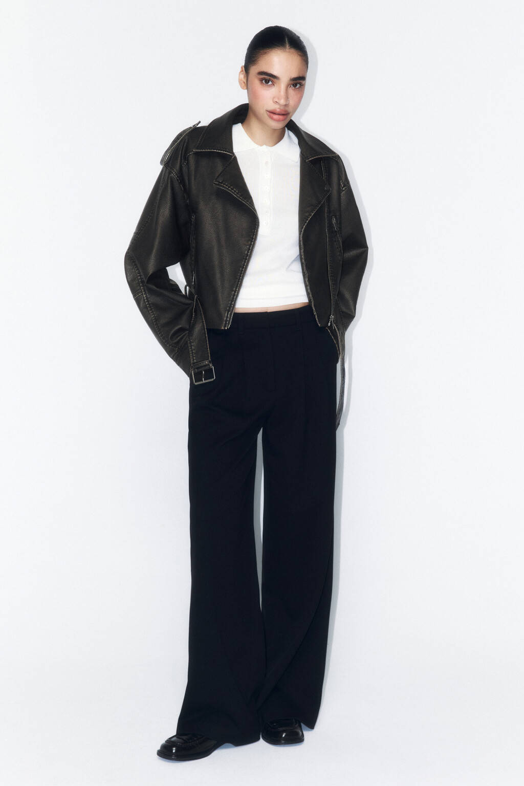 Куртка-косуха укороченная с вареным эффектом - цвет коричневый - 4