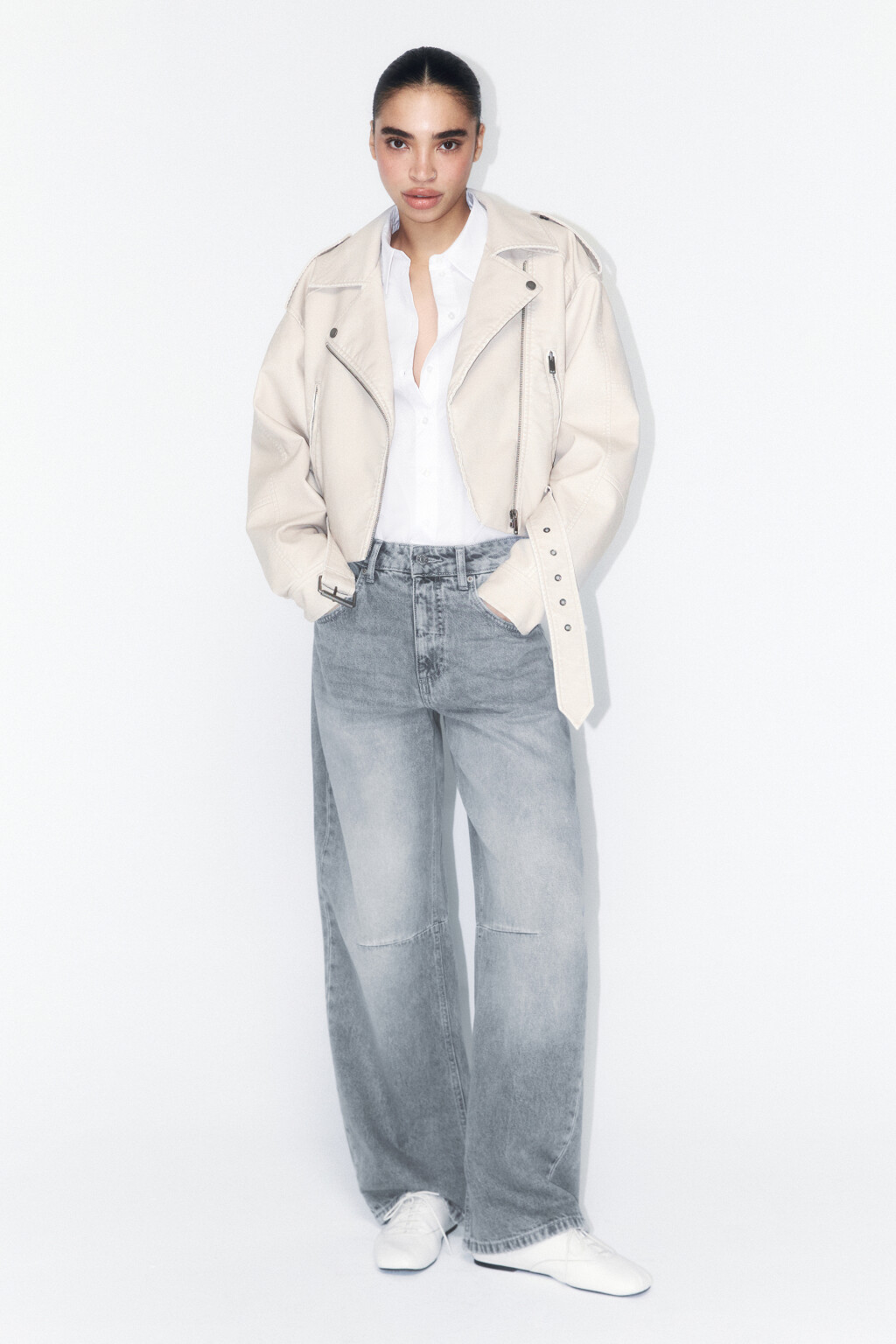 Куртка-косуха укороченная с вареным эффектом - цвет молочный - 6