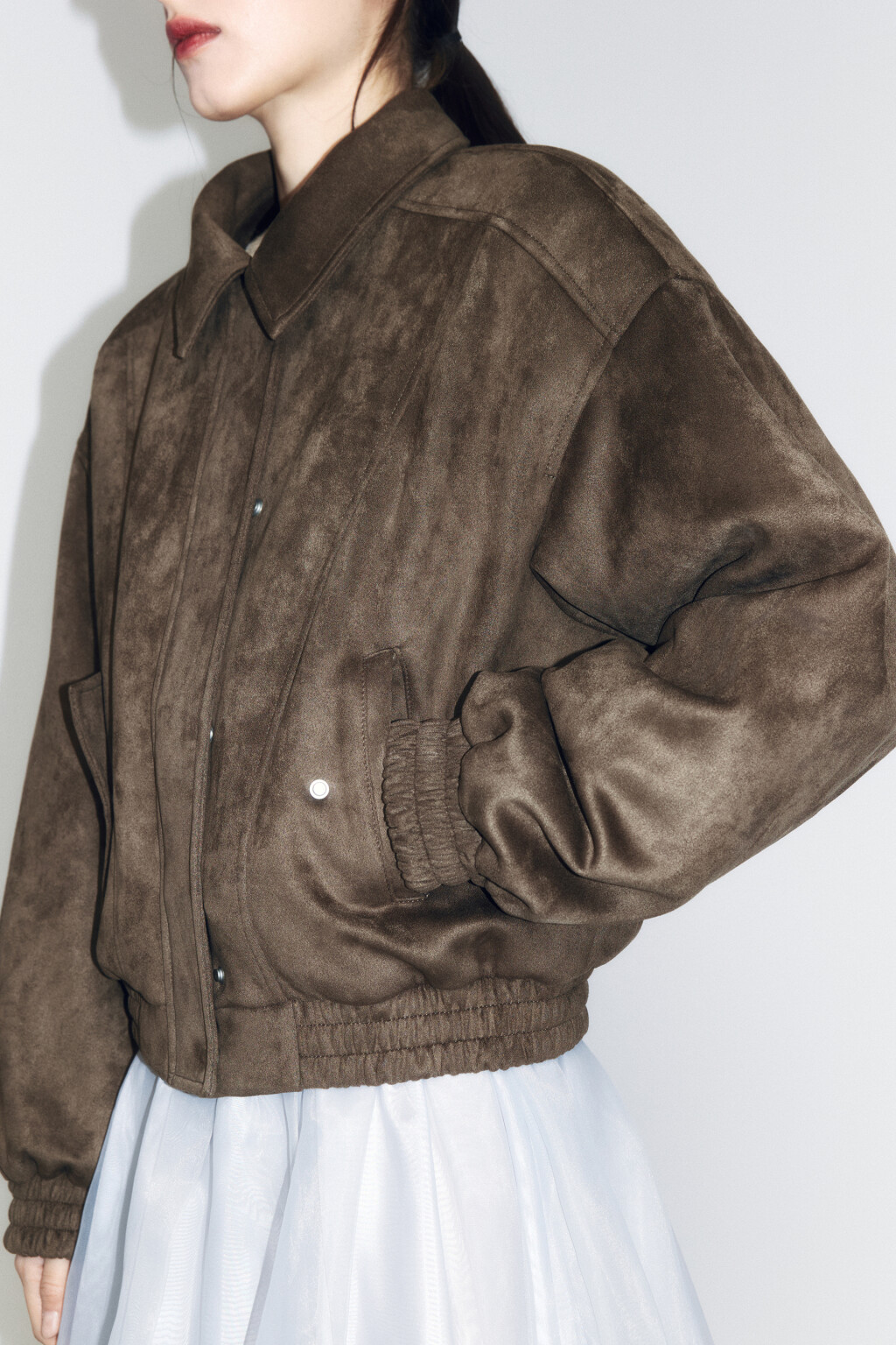 Куртка-бомбер утепленная с замшевой фактурой - цвет зеленый - 1