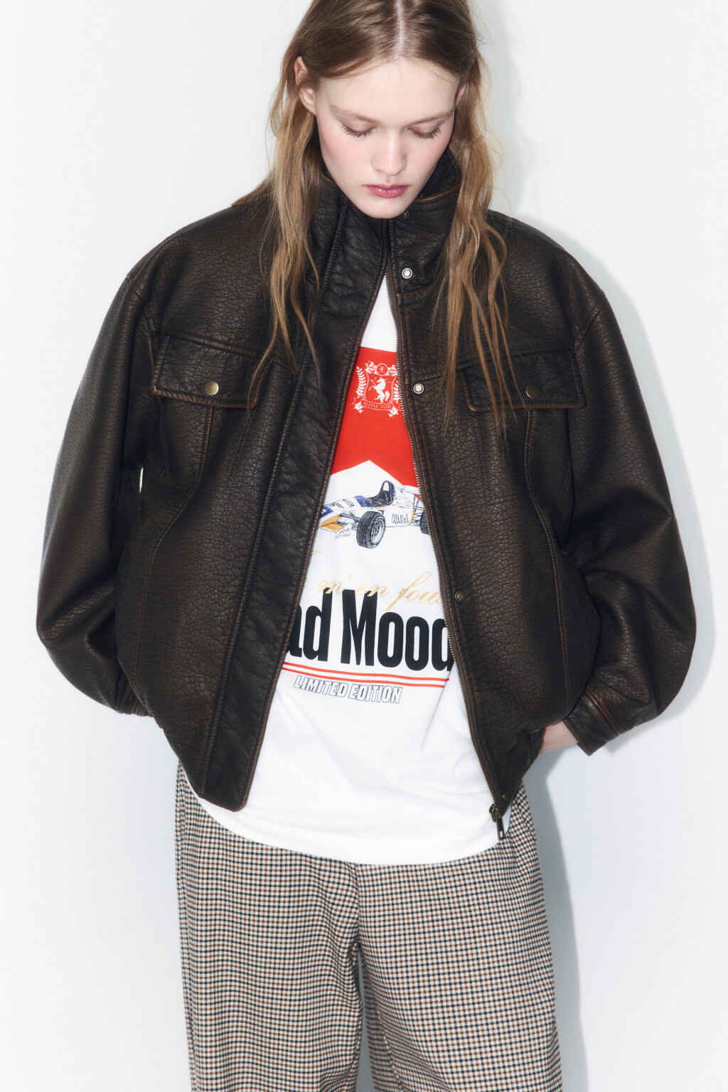 Куртка-бомбер с вареным эффектом - цвет коричневый - 1