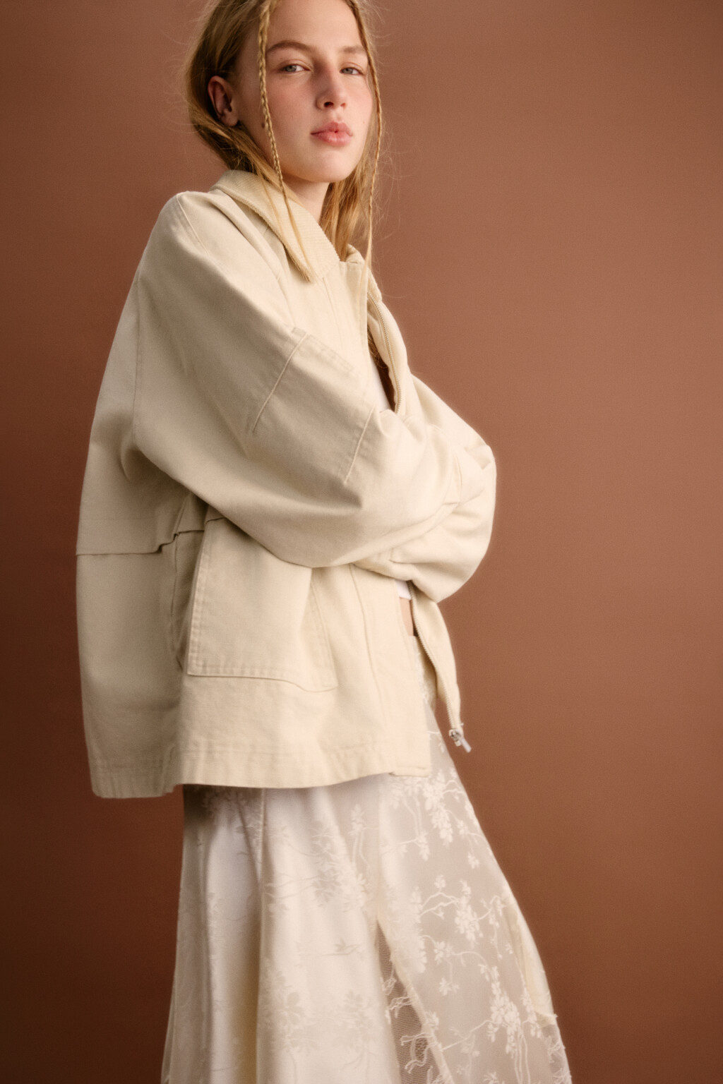 Куртка-рубашка с вельветовым воротником - цвет бежевый - 3