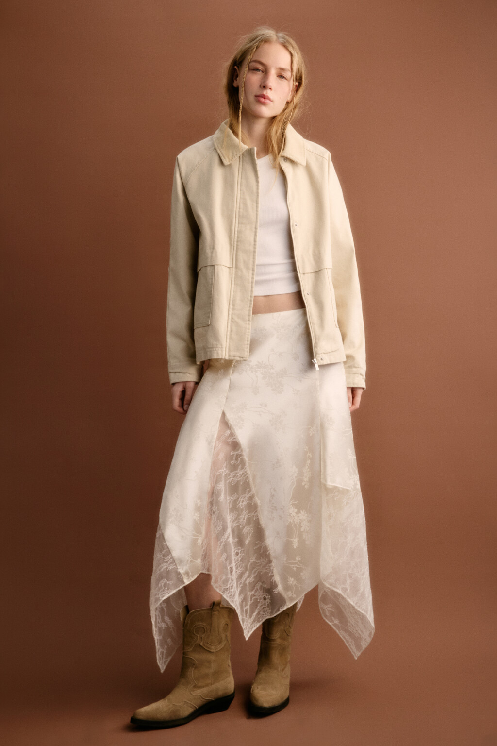 Куртка-рубашка с вельветовым воротником - цвет бежевый - 6