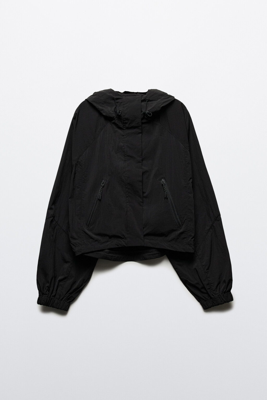 Куртка-ветровка свободная с капюшоном - цвет черный - 8