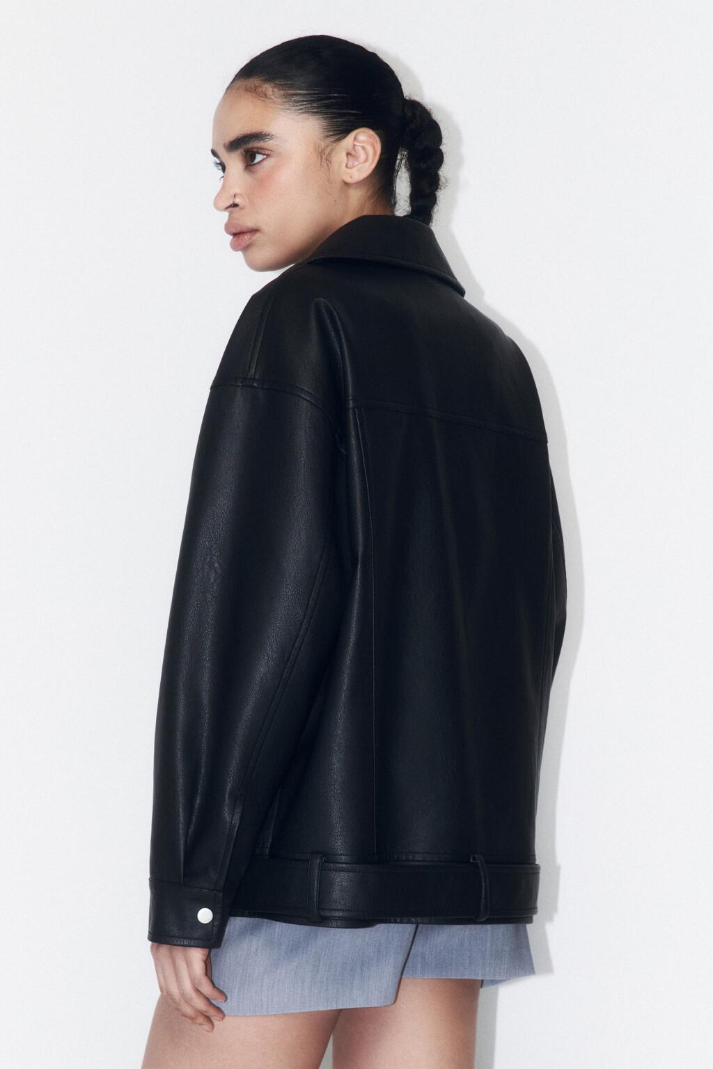 Куртка-косуха oversize из искусственной кожи - цвет черный - 3