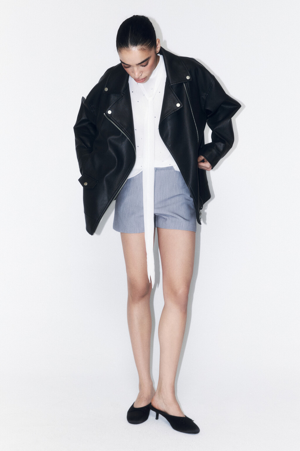 Куртка-косуха oversize из искусственной кожи - цвет черный - 4