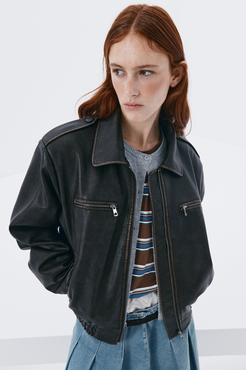 Куртка-бомбер с состаренным эффектом - цвет черный - 10