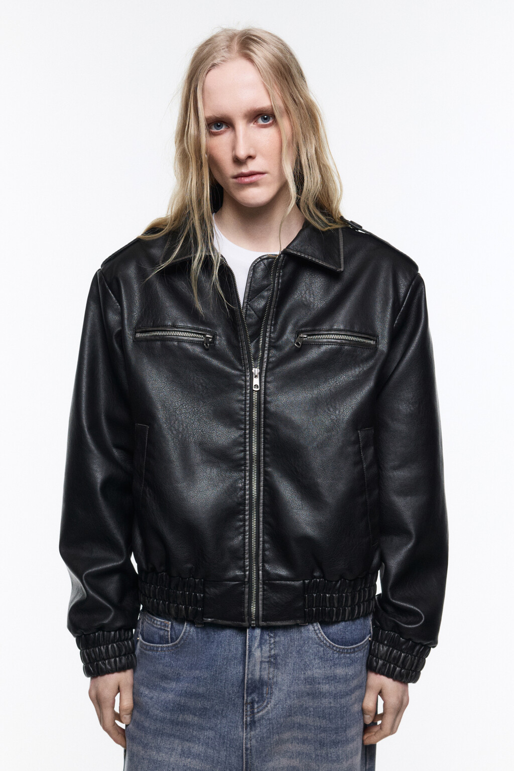 Куртка-бомбер с состаренным эффектом - цвет черный - 3