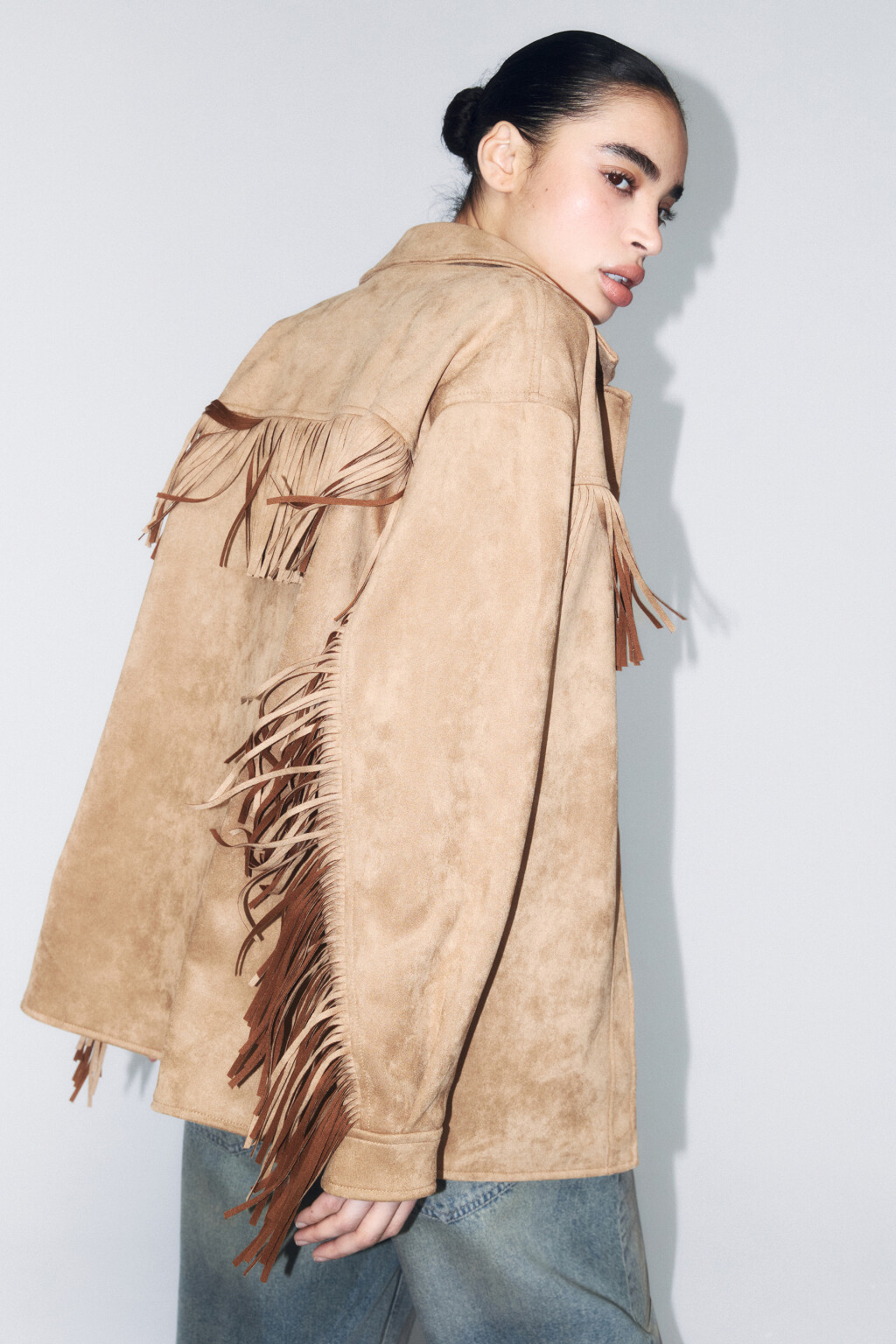 Куртка-рубашка ковбойская с бахромой - цвет бежевый - 1