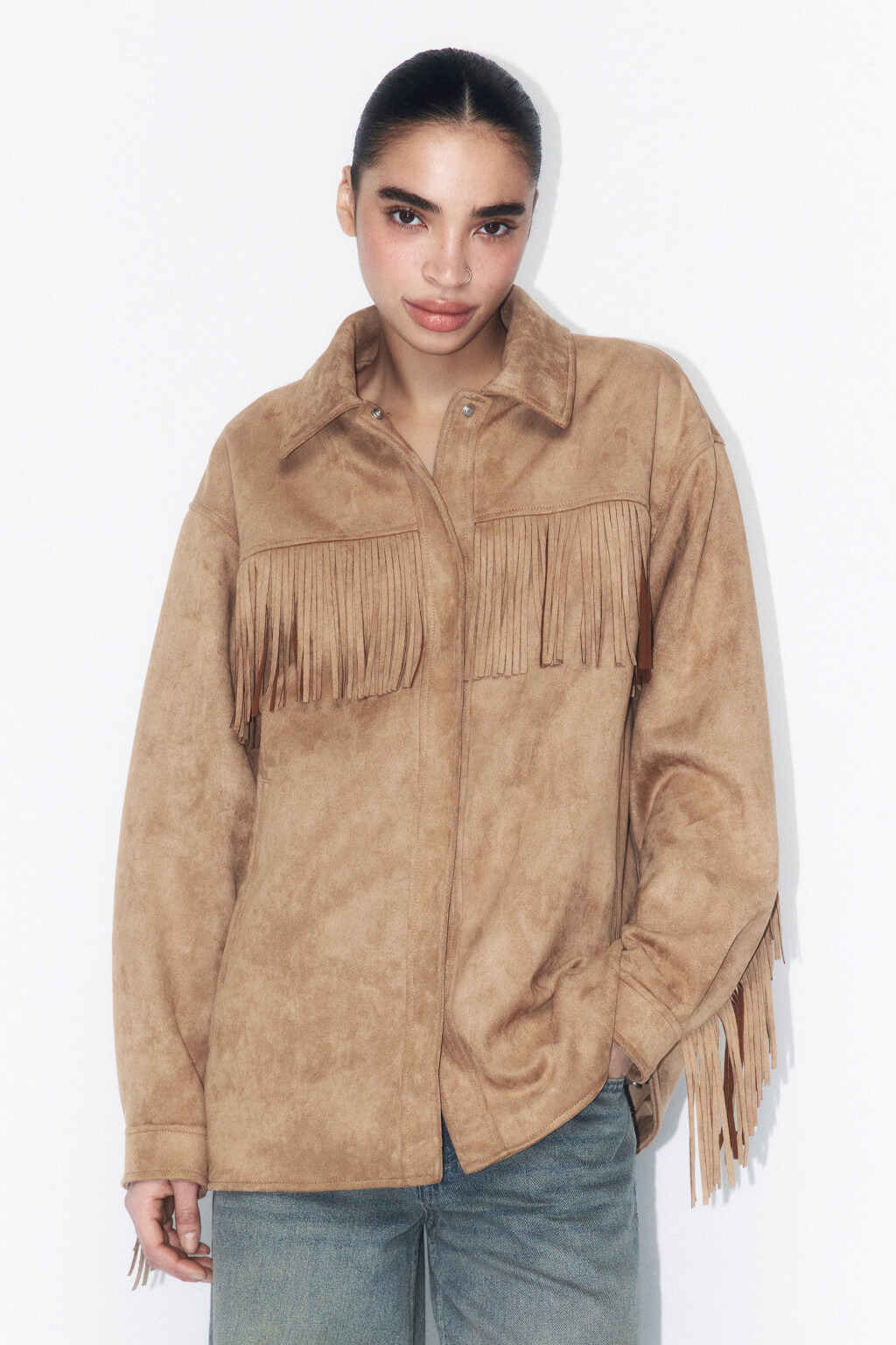 Куртка-рубашка ковбойская с бахромой - цвет бежевый - 3