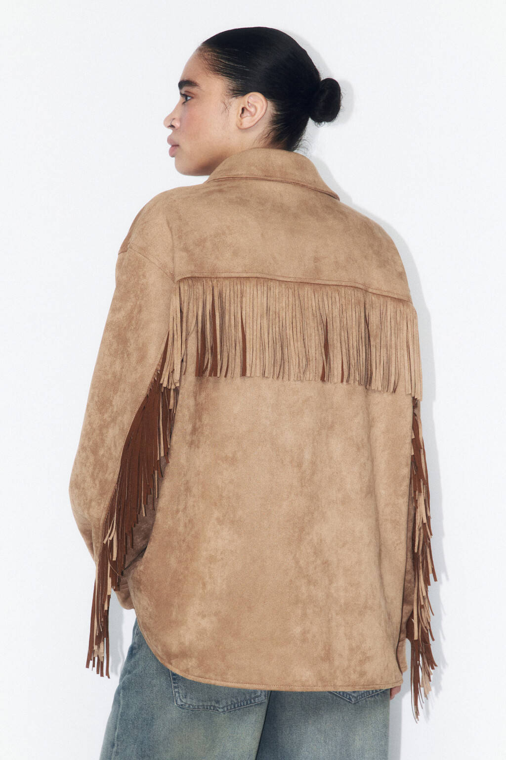 Куртка-рубашка ковбойская с бахромой - цвет бежевый - 4