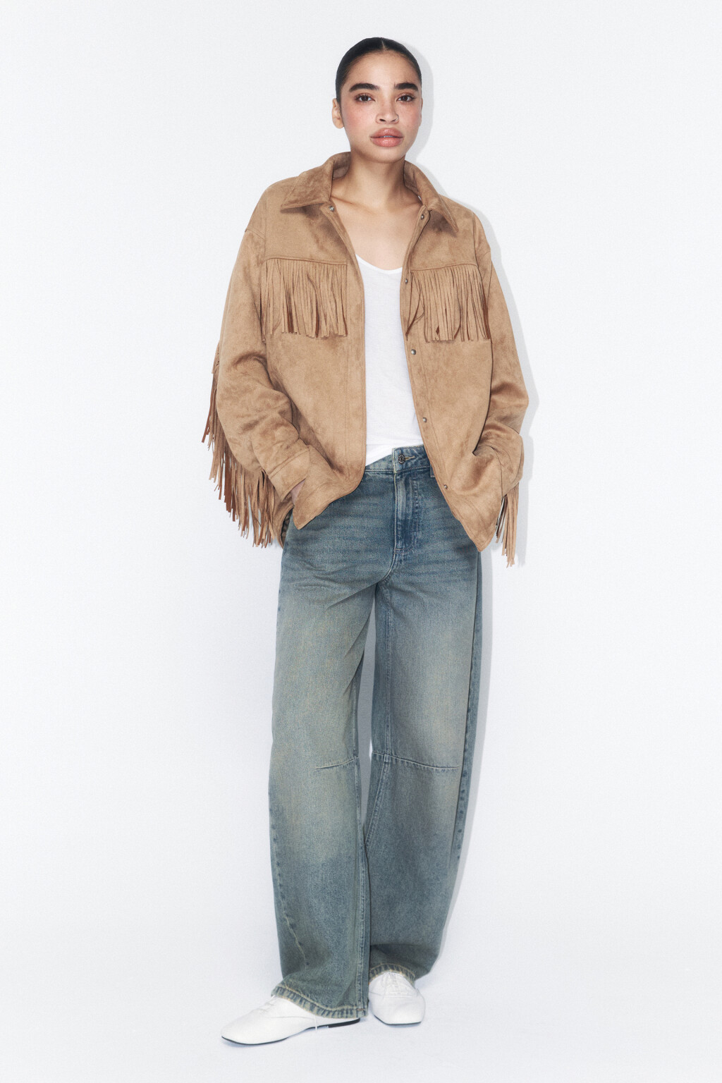 Куртка-рубашка ковбойская с бахромой - цвет бежевый - 5