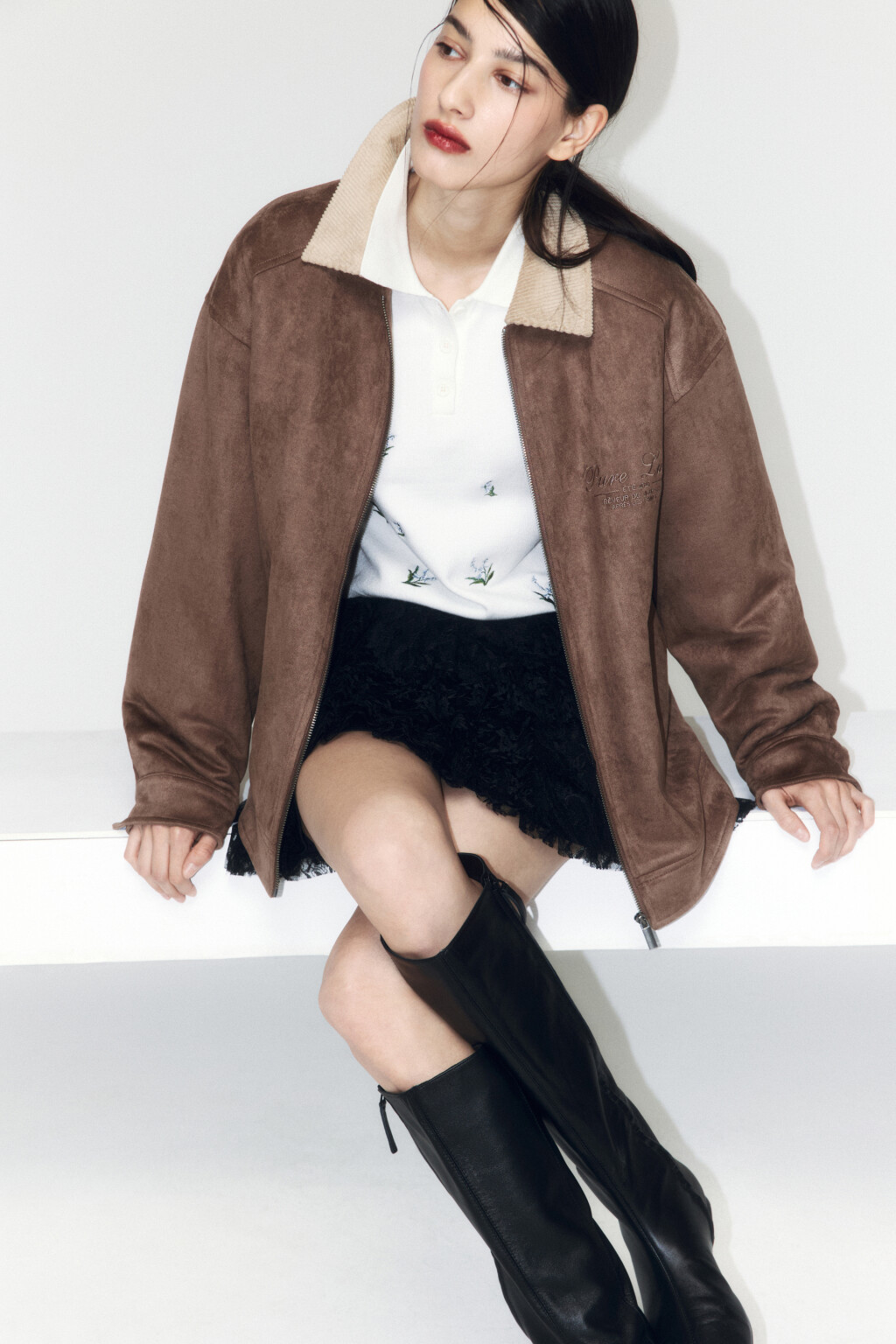 Куртка из искусственной замши на утеплителе - цвет коричневый - 1