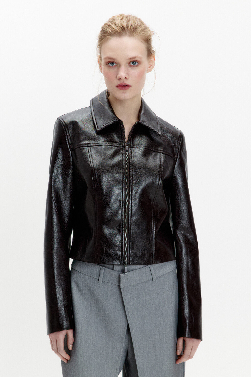 Куртка приталенная лаковая - цвет коричневый - 3