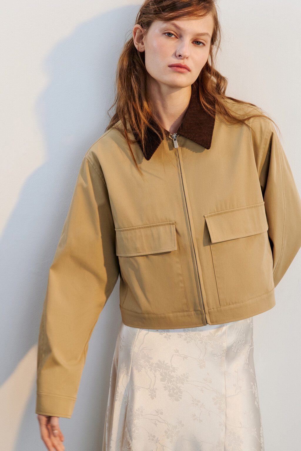 Куртка-рубашка с вельветовым воротником - цвет бежевый - 1