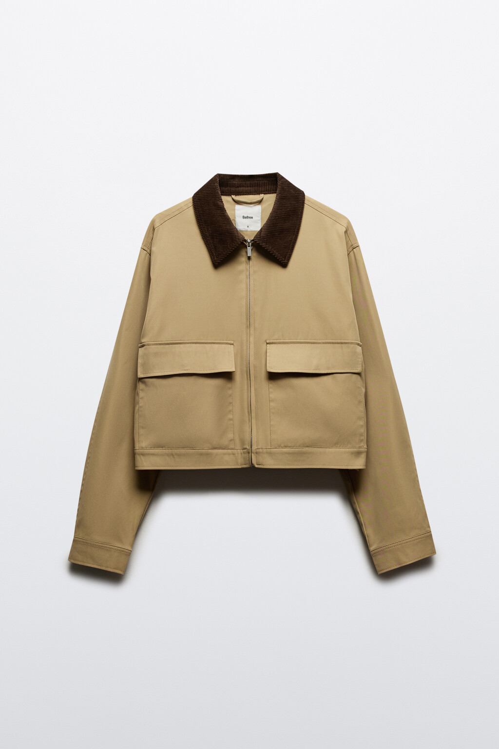 Куртка-рубашка с вельветовым воротником - цвет бежевый - 8