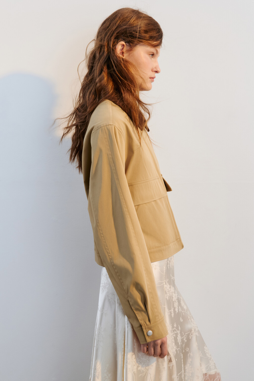 Куртка-рубашка с вельветовым воротником - цвет бежевый - 2