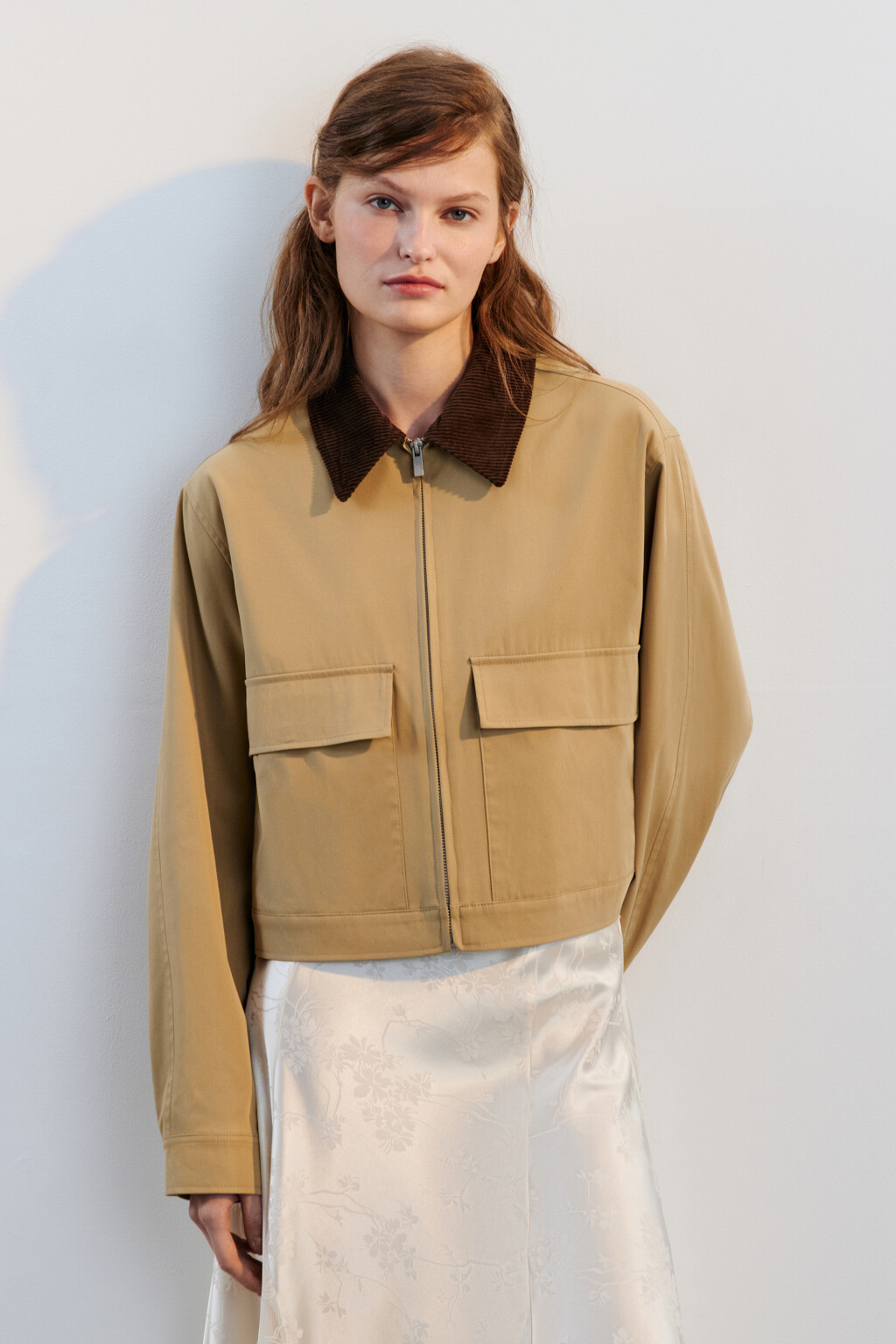 Куртка-рубашка с вельветовым воротником - цвет бежевый - 3