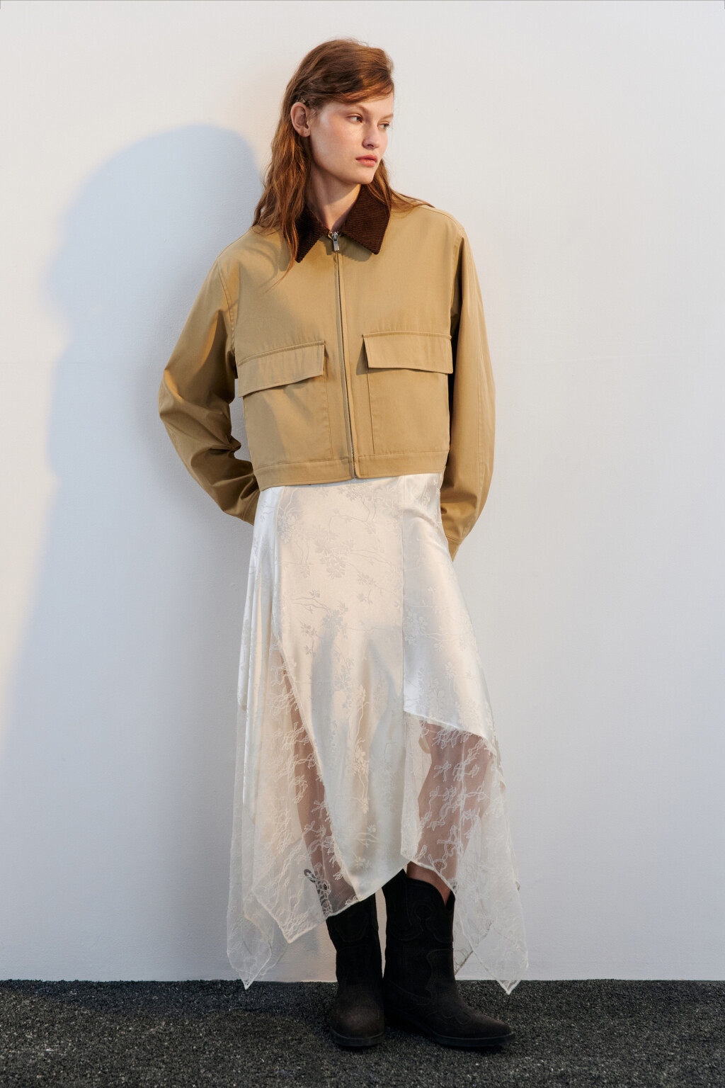 Куртка-рубашка с вельветовым воротником - цвет бежевый - 5