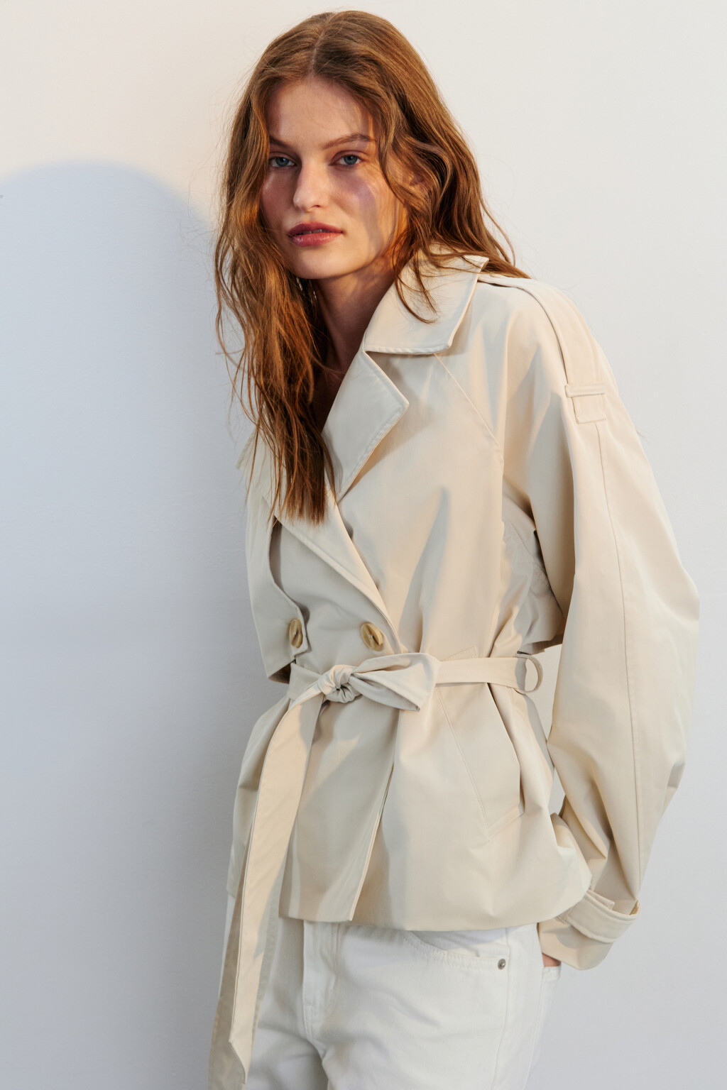 Куртка-тренч короткая с поясом - цвет бежевый - 1